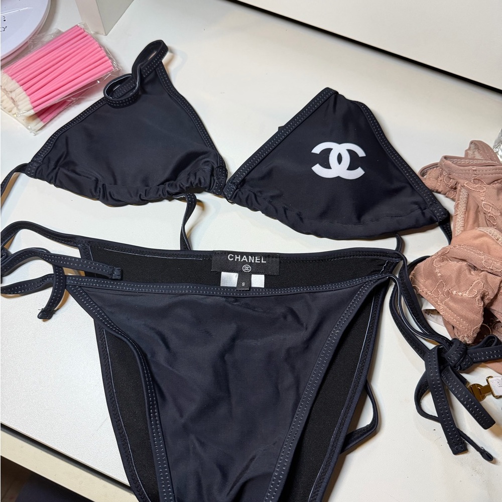 CHANEL Black Logo Triangle Bikini Set